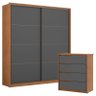 Guarda Roupa Casal Belga e Cômoda Atria Amêndola Grafito - Demartêz - 1