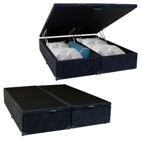 Cama Box Baú Casal Bipartido Suede Preto Emth 138x188x40