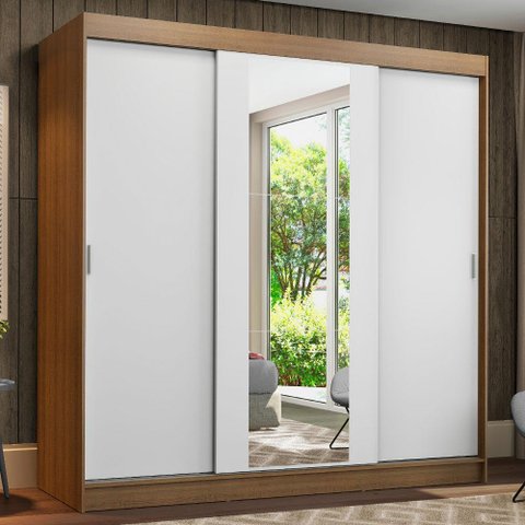 Guarda-roupa Casal Madesa Reno 3 Portas de Correr com Espelho