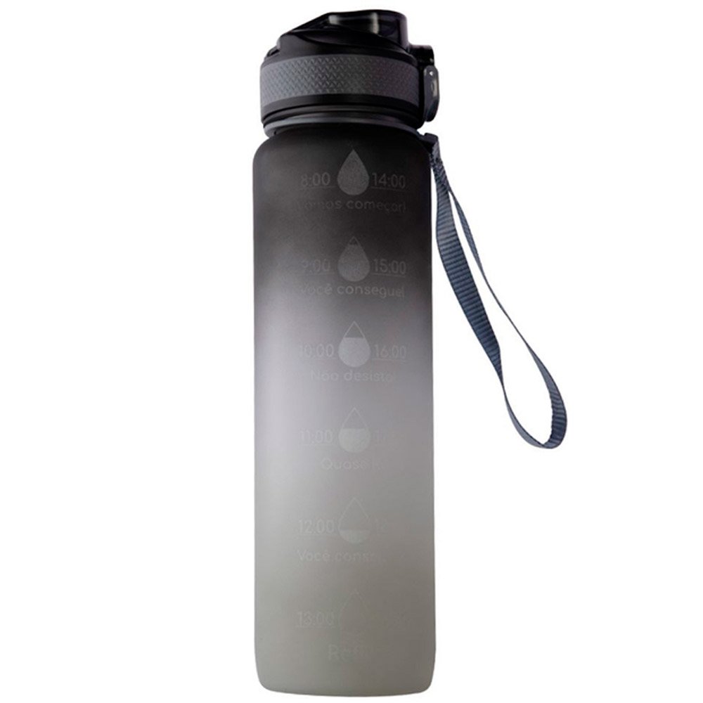 Garrafa Squeeze De Plástico 1 Litro Degradê Fitness Água Academia BPA Free - Preto
