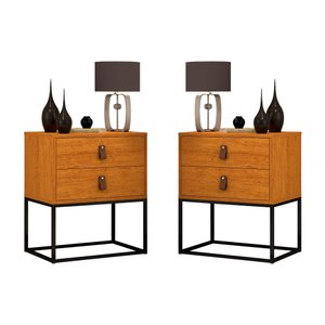 Conjunto 2 Criados Estilo Industrial com Puxadores de Couro