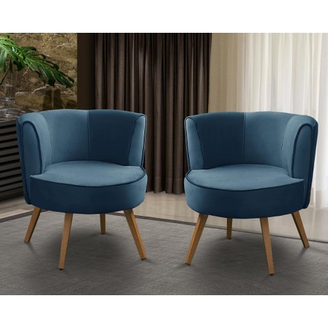Kit 2 Poltronas Para Sala Decorativa Isa Suede Azul Adonai Estofados