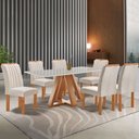 Ver imagem 1 de Mesa de Jantar 6 Lugares Kyra/Arizona com Vidro Cinamomo/Off White/Suede Bege - Cel Móveis