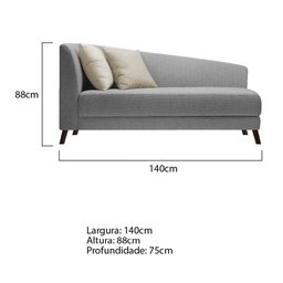 Recamier Heitor 140cm com Almofada Lado Direito Suede Cinza/Bege - 2