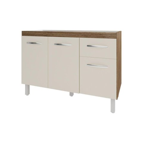 Balcão Armário Gabinete para Pia de Cozinha 118 Cm Aline 3 Portas e 1 Gaveta Off White