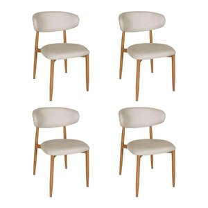 Kit 4 Cadeiras de Jantar Lucy Estrutura Aço Carbono Laminado Natural com Estofado Linho Cru