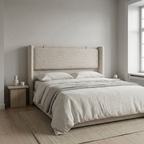 Cabeceira de Cama Queen Estofada Boucle 188cm Estilo Alto Padrão