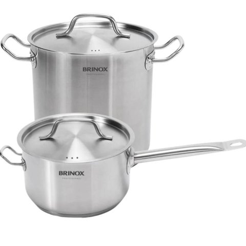 Jogo de Panelas Profissionais 24cm Aço Inox com Tampa Brinox Caldeirão Caçarola Fundo Triplo