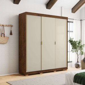 Guarda Roupa Casal Porto 3 Portas Correr 100% Mdf - Ideal para Ambientes Pequenos:imbuia Fendi