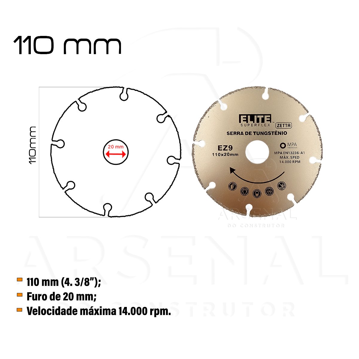 Disco de Corte Tungstênio 110x20mm Madeira Elite - 2