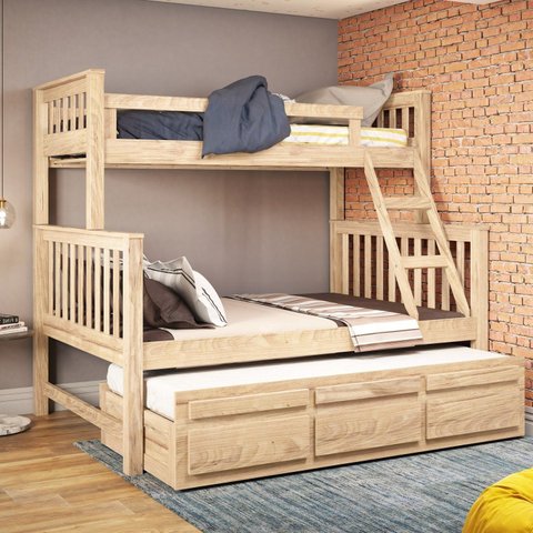 Treliche com Cama de Casal 3 Gavetas Madeira Maciça Transparente/Marrom