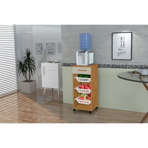 Balcão Fruteira Tu com Rodízios Cor Ipê / Off White