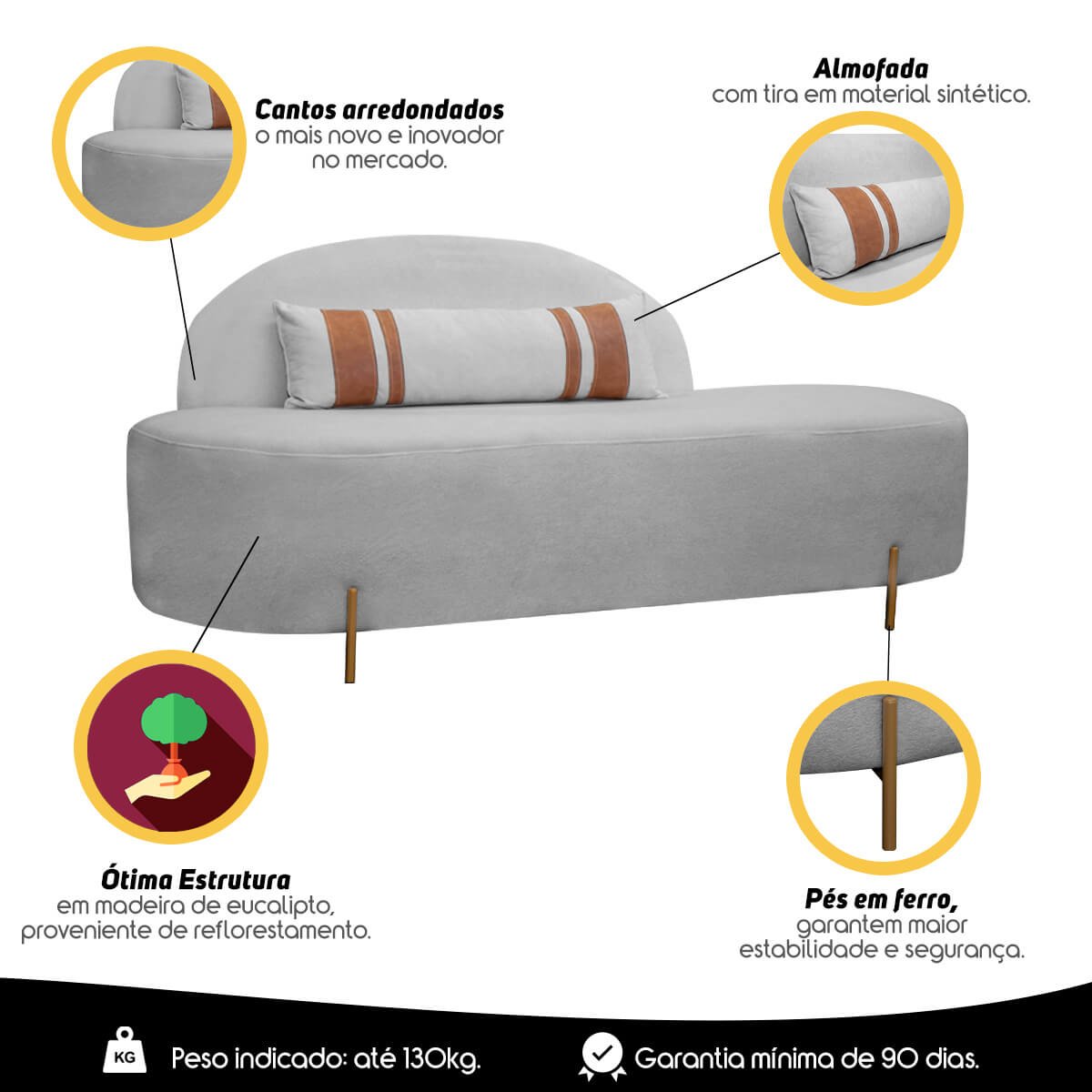 Sofá Orgânico Maitê 2 Lugares 180cm Linho Cinza Sofa Store - 8