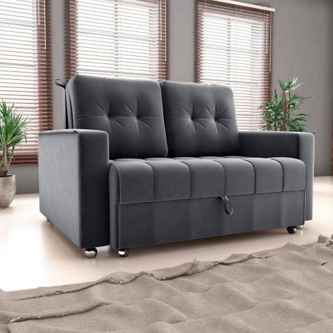 Sofá Cama Milão 2 Lugares 140cm Cinza Veludo