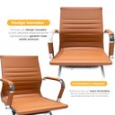 Ver imagem 2 de Cadeira de Escritório Interlocutor Fixa Baixa Stripes Esteirinha Charles Eames Eiffel Caramelo