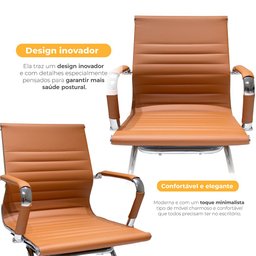 Cadeira de Escritório Interlocutor Fixa Baixa Stripes Esteirinha Charles Eames Eiffel Caramelo - 2
