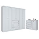 Ver imagem 1 de Jogo de Quarto com Roupeiro 6 Portas e Cômoda Americano Branco - Móveis Henn