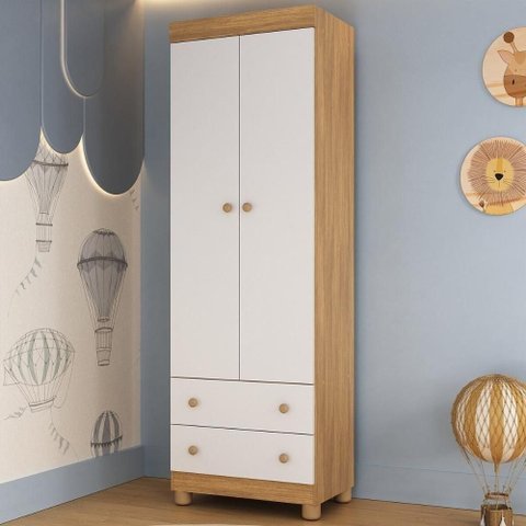 Guarda-roupa Infantil 62cm 2 Portas e 2 Gavetas Allegra Multimóveis Mp4441 Madeirado/branco