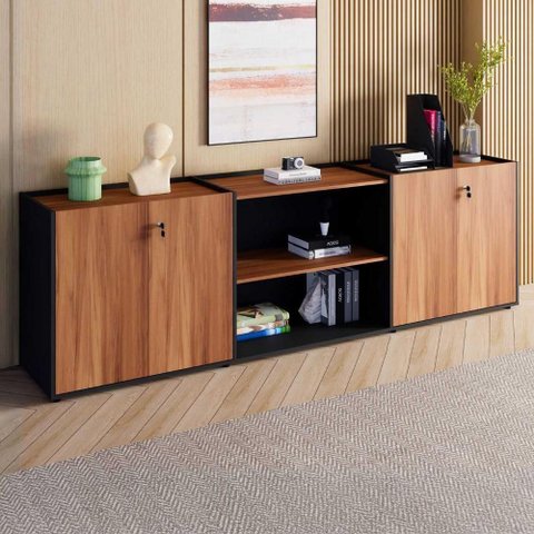 Armário para Escritório F5 4 Portas MDP 240cm Nogal com Preto F5 Office