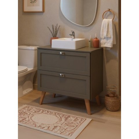Gabinete para Banheiro com Tampo e Cuba 80cm Retro MDF Verde Milano - On Móveis