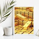 Ver imagem 1 de Quadro Arquétipo Da Prosperidade Barras De Ouro 24x18cm - com vidro:Madeira preta