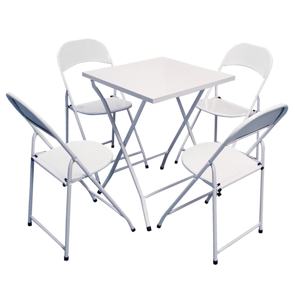 Conjunto de Mesa de Ferro Dobrável com 4 Cadeiras para Bar - Branco ...