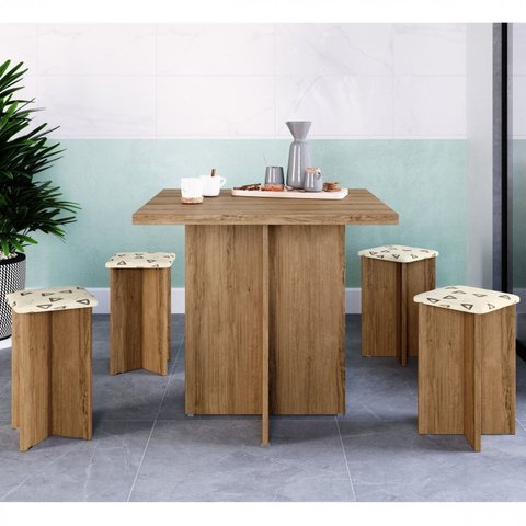 Conjunto Mesa 4 Banquetas Verona Bona Marrom/Madeirado/Bege