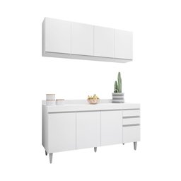 Kit Cozinha Armário e Balcão S/ Tampo 160cm Branco - Belliv Decor - 2