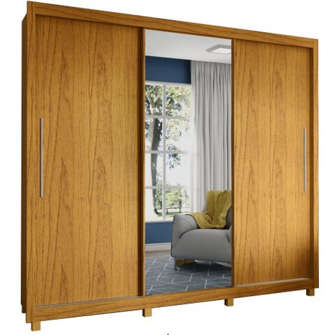 Guarda Roupas casal Gelius Royale 3 portas de correr com espelho – Naturale / Naturale
