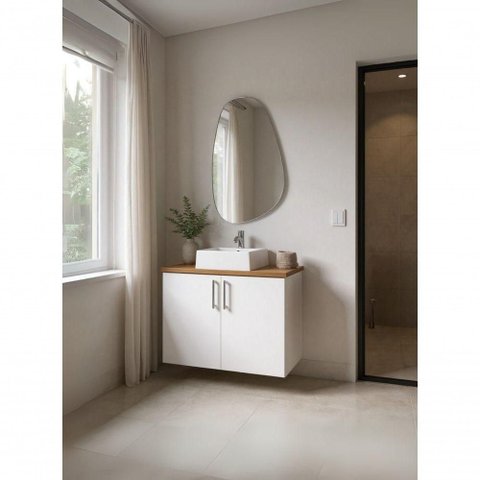 Gabinete para Banheiro com Cuba e Espelho Organico 80cm Mdf Freijo com Branco Paris - On Móveis