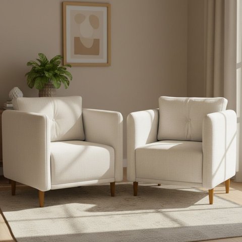 Kit 2 Poltronas Aviv para Sala Escritório Recepção Luxo Linho Premium Easy Clean