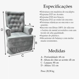 Poltrona Amamentação Orquídea Com Balanço E Pufe Em Linho GSK POLTRONAS TC 185 - LINHO CINZA - - 12