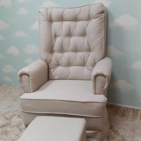 Poltrona Amamentação Orquídea com Balanço e Pufe em Linho Gsk Poltronas Tc 185 - Linho Cinza -