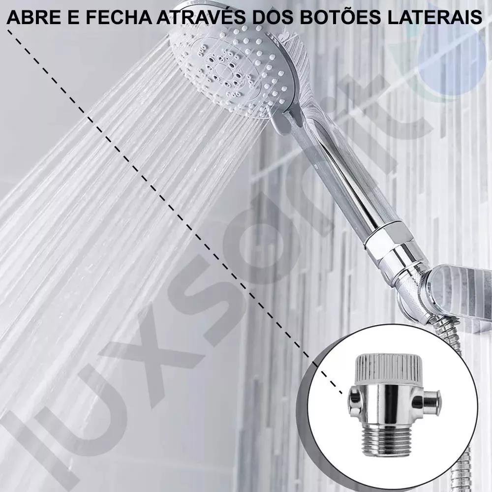 Ducha Manual Mangueira Inox 1,80 Suporte Botão Abre Fecha - 7