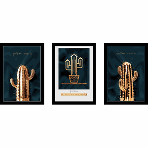 Quadros Decorativos Golden Aristocrat Cactus Grande:Preto