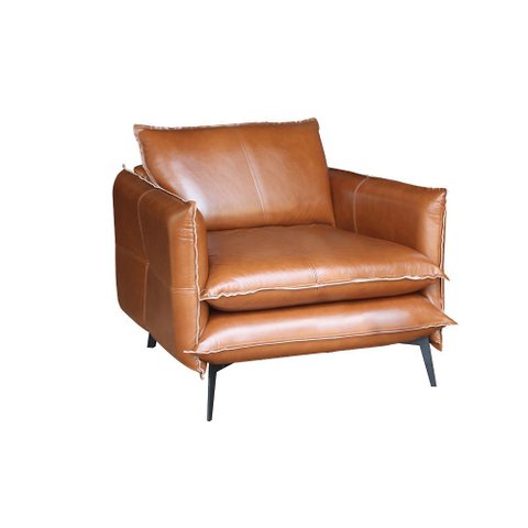 Poltrona Decorativa Sala de Estar América Couro Conhaque - Mozzelar