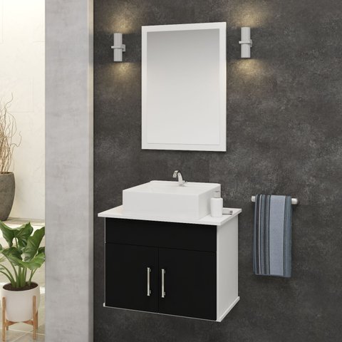 Conjunto Cairo Mdf Gabinete de Banheiro com Pia e Espelheira