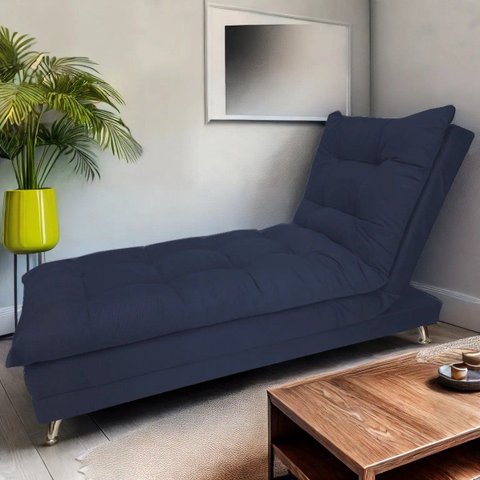 Sofa Cama Chaise Bicama Reclinavel Sala Lavinia Suede:Azul-Marinho/Suede