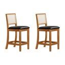 Ver imagem 2 de Kit 2 Banquetas Altas em Tela Sextavadas Assento Estofado Couro Pu Preto Rubi Madeira Maciça Mel