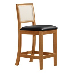 Kit 2 Banquetas Altas em Tela Sextavadas Assento Estofado Couro Pu Preto Rubi Madeira Maciça Mel - 3