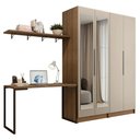 Ver imagem 2 de Conjunto Home Office 2 Armários Neo com Espelhos 1 Escrivaninha 2 Prateleiras Rustic/Crema Madesa