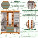 Ver imagem 4 de Guarda Roupa 4 Portas 2 Gavetas Quarto Olimpia Cinamomo com Salvia - Albatroz