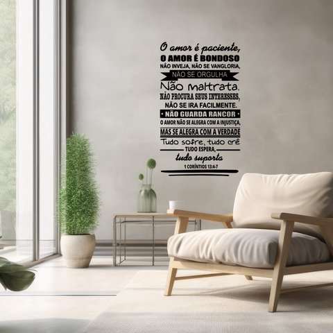Adesivo de Parede Salmo o Amor É Paciente Coríntios Decoração Sala Kanto Store Preto