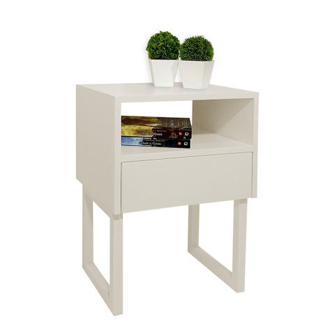 Mesa de Cabeceira Lateral Nicho com Gaveteiro Square Off White Laca