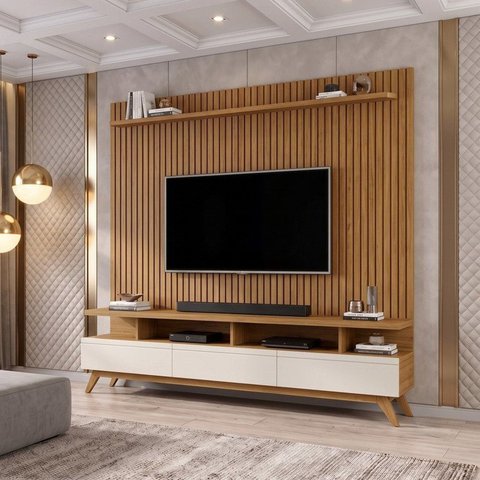 Rack com Painel Ripado para TV até 75 Polegadas 180cm Vivare