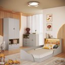 Ver imagem 1 de Cama Infantil Montessoriana Guarda Roupa e Cômoda 3 Gavetas Cor:arenas com Mel