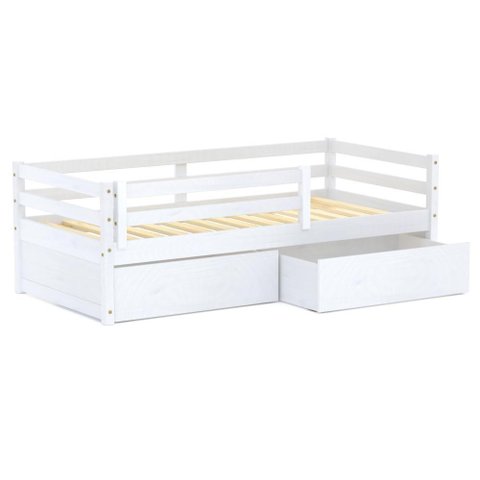 Cama Solteiro Dreams com 02 Gavetas e Grade de Proteção Madeira Maciça Branco Megamobilia