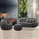 Ver imagem 2 de Sofá 2 Lugares com Puff e Poltrona Orgânica Fixa Cloud Bouclê Cinza Escuro E03 - D'Rossi