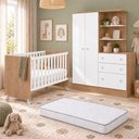 Ver imagem 1 de Kit Quarto de Bebê Doce Sonho com Berço com Rodízio Guarda Roupa com Cômoda e Colchão D18 130x60 Mov