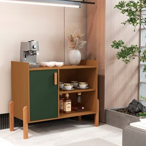 Aparador Luxor 1 Porta Cantinho do Café Moderno Pés e Puxador de Madeira - Nature com Verde Oliva